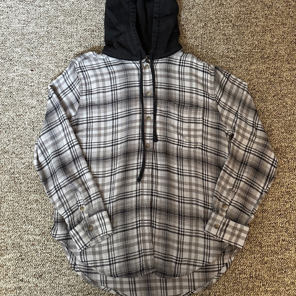 American Eagle Hooded Plaid Fannel Shirt XS